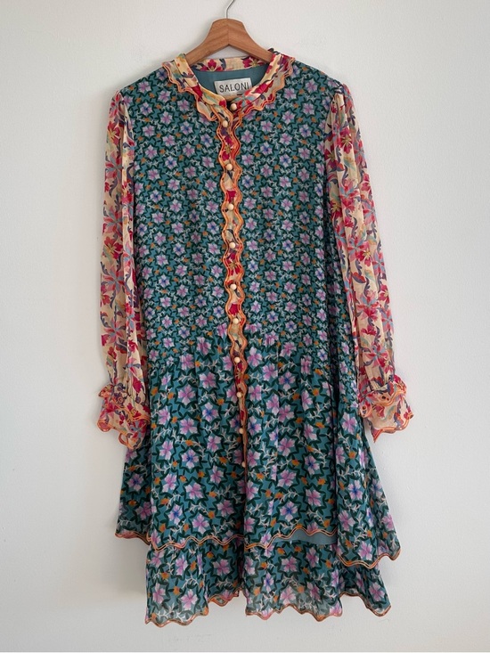 SALONI Dresses & Skirts - SALONI Tilly dress silk mixed print floral button front dress size 12